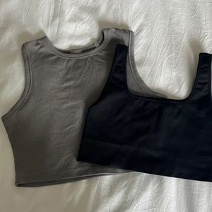 Unlabeled bundle. Crop sleeveless top. Black stretchy sports bra.
